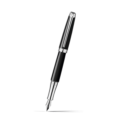 Silver-Plated, Rhodium-Coated LÉMAN™ EBONY BLACK Fountain Pen B | Caran ...