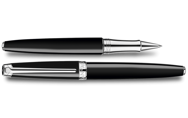 Silver-Plated, Rhodium-Coated LÉMAN EBONY BLACK Roller Pen