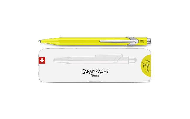 849 POPLINE Fluorescent Yellow Ballpoint Pen, with Holder