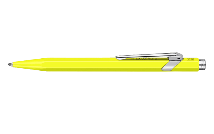 Stylo bille 849 Caran d'Ache - Popline Jaune fluo avec étui – Le Rocketship