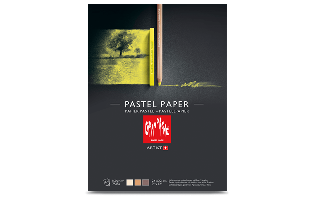 Pastel DRAWING PAD, Tinted Paper in 3 Colours, 24 x 32 cm, 12 Sheets