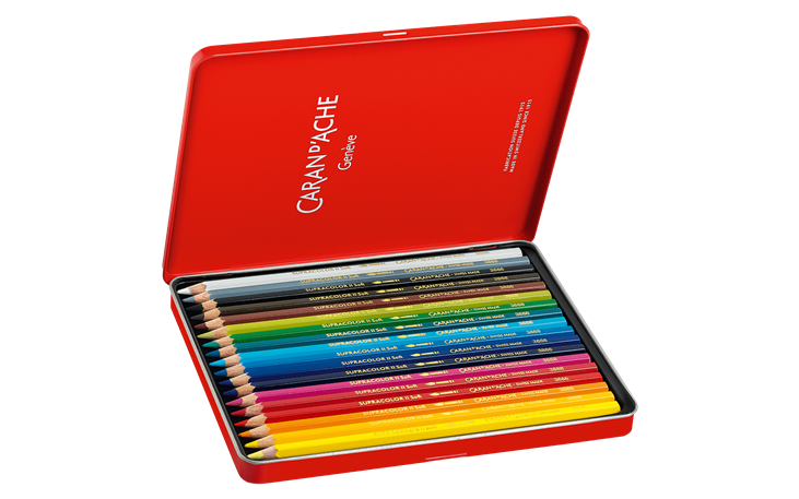 Caran dAche Box of 18 Swisscolor Permanent Colours Pencils in Cardboard Box 7630002343329 