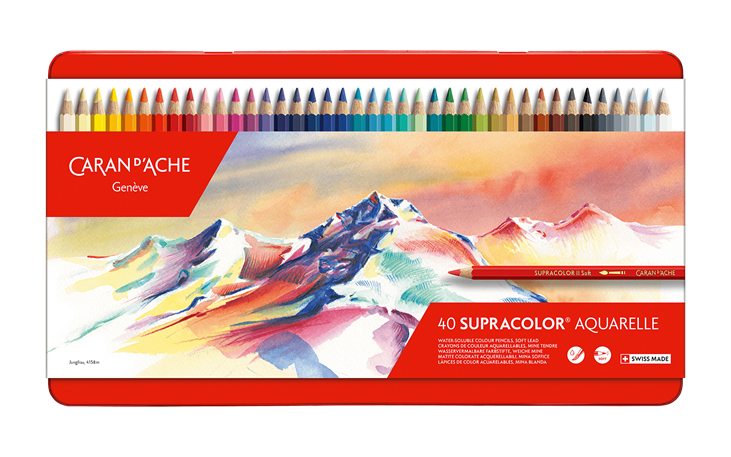 Caran d'Ache Neocolor II Aquarelle Water-Soluble Wax Pastel Tin Set of 40,  Assorted Colors