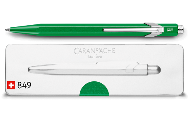 849 POPLINE Metallic Green Ballpoint Pen, with Holder