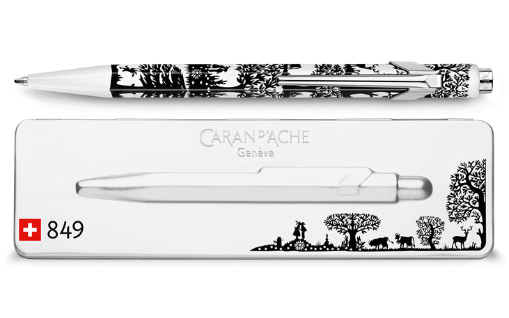 Caran d'Ache Silver Plate Straight Line Design Ball Pen-vintage-sword clip 