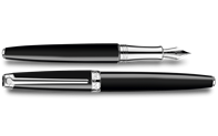 Silver-Plated, Rhodium-Coated LÉMAN EBONY BLACK Fountain Pen (B)