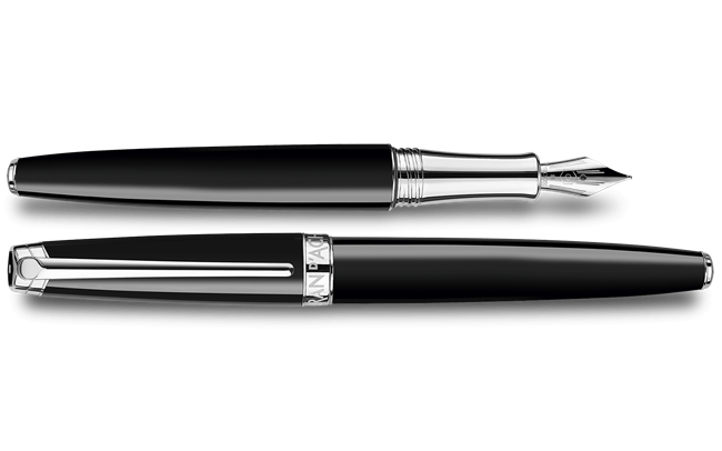 Silver-Plated, Rhodium-Coated LÉMAN EBONY BLACK Fountain Pen (B)