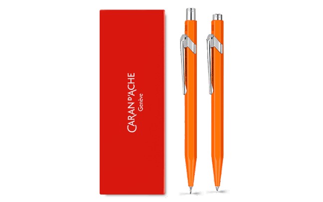 Set 849™ FLUO Orange Ballpoint Pen + Mechanical Pencil | Caran d