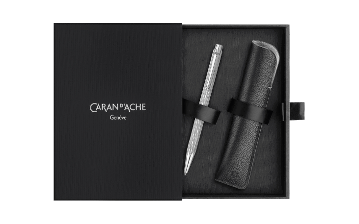 ECRIDOR™ VENETIAN Platinum Set Ballpoint Pen & Leather Case 