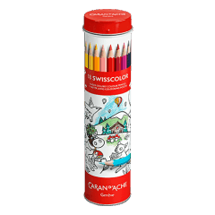 スイスカラー 水溶性色鉛筆18 色＋塗り絵 チューブ缶