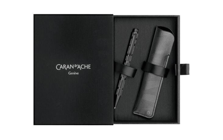 ECRIDOR™ BLACK LINES Set Ballpoint Pen and Leather Case | Caran d