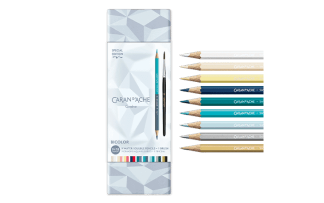 Scatola con 9 Matite Colorate Bicolori & 1 Pennello Alpine Frost