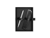 Set Stylo Bille Ecridor™ Damier Gris Argenté & Étui en Cuir Noir