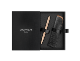 Set Ballpoint Pen Ecridor™ Damier Rose Gold & Black Leather Case