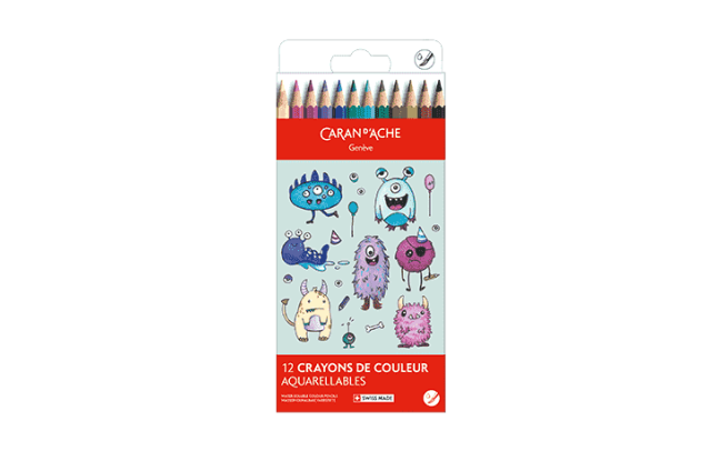 Set Kawaii 12 Coloured Pencils Swisscolor Watercolour Funny Monsters