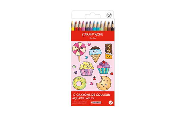 Set Kawaii 12 Coloured Pencils Swisscolor Watercolour Candy World