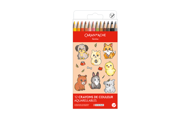Set Kawaii 12 Coloured Pencils Swisscolor Watercolour Cute Animals