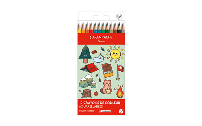 Set Kawaii 12 Coloured Pencils Swisscolor Watercolour Swiss Mountain